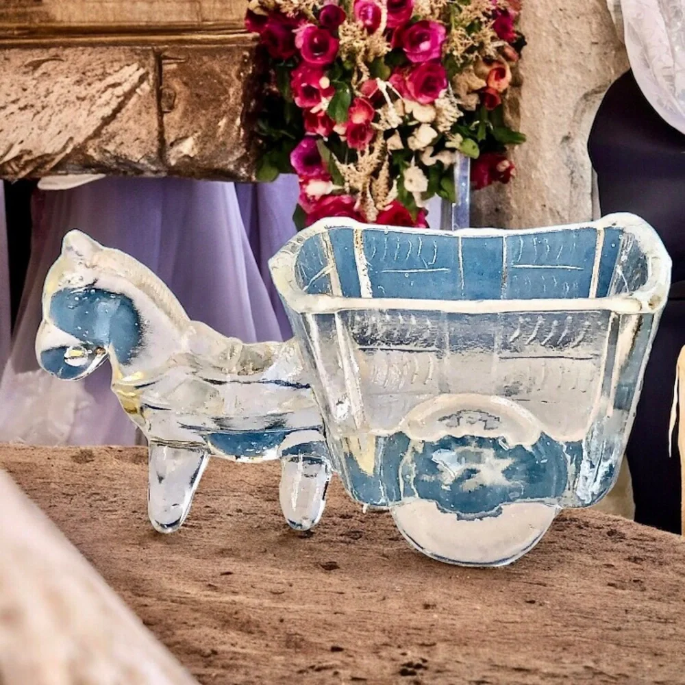 Pressed Glass Clear Donkey & Cart Vintage 80's